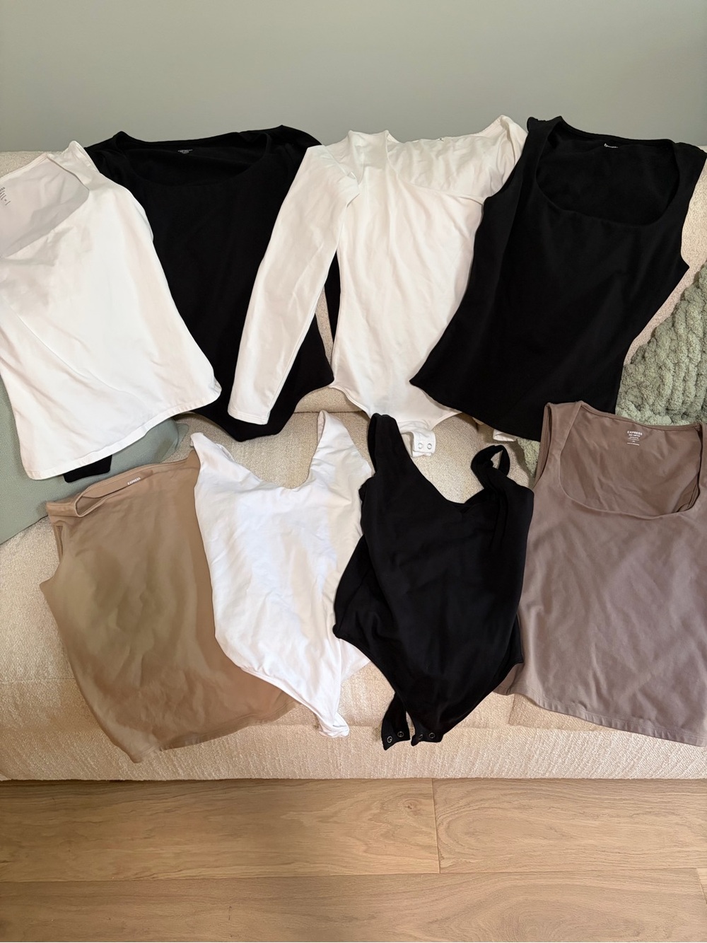 8 pc Bundle Express Body Contour Bodysuits and Tank Tops XS Black White Tan - Picture 2 of 2